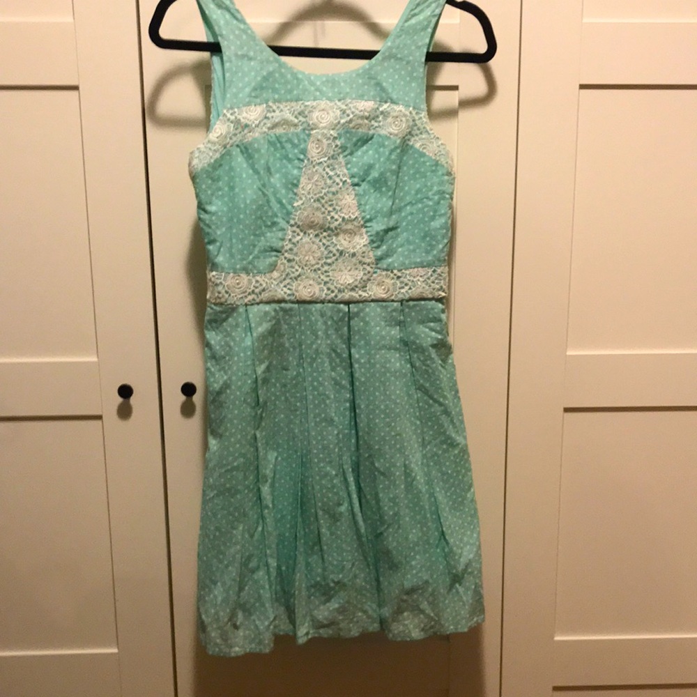 Charming Mint Green lace and polka dot dress
